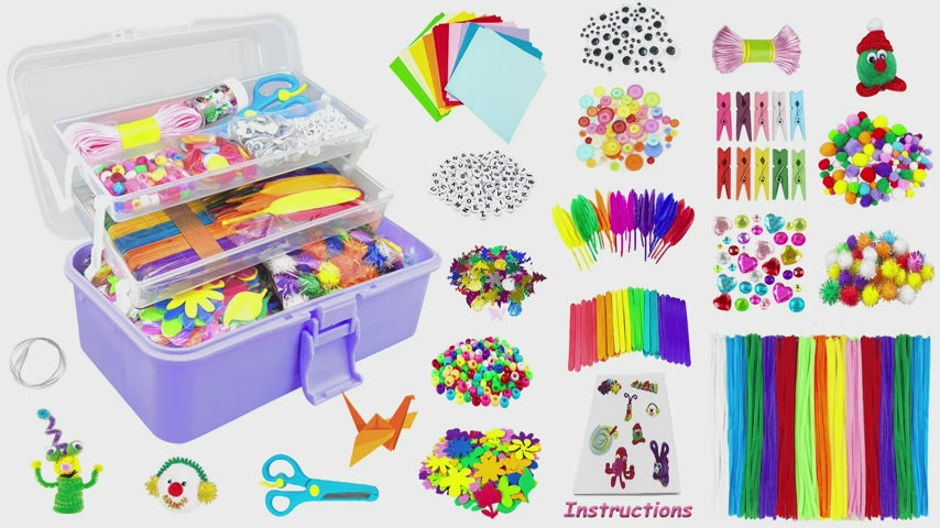 Arts and Crafts Supplies for Kids 1600Pcs DIY Craft Kits Art Supplies Kids Crafts with Pipe Cleaners Folding Storage Box Preschool Homeschool Craft Set Toys Gift for Kids Boys and Girls Age 4 5 6 7 8